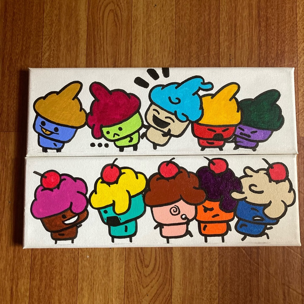 Colorful Cartoon Ice Cream Canvas Art by artist its_mittens